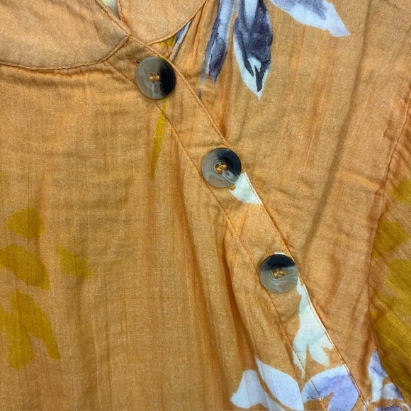Soft Surroundings Pauleena Gauzy Orange Floral Asian Blouse Top Sz L Buttons - Picture 6 of 15